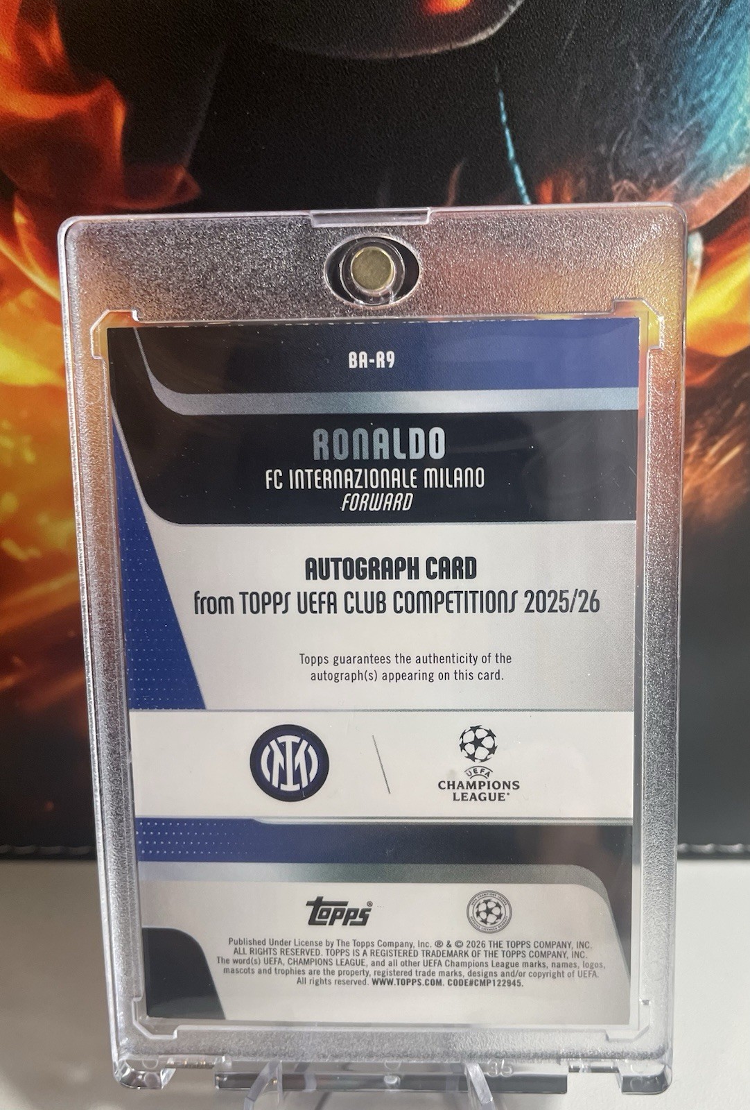 2025-26 Topps UEFA Club Competitions Inter Milan Ronaldo Auto Black Foil 01/10 view 2