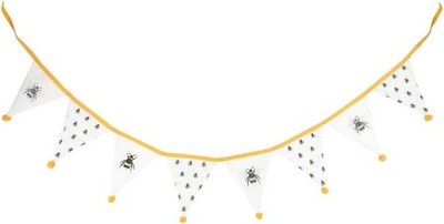 Weißer Stoff Bienendruck Wimpelkette Wechselmuster Bienenkönigin Sommerfest Deko