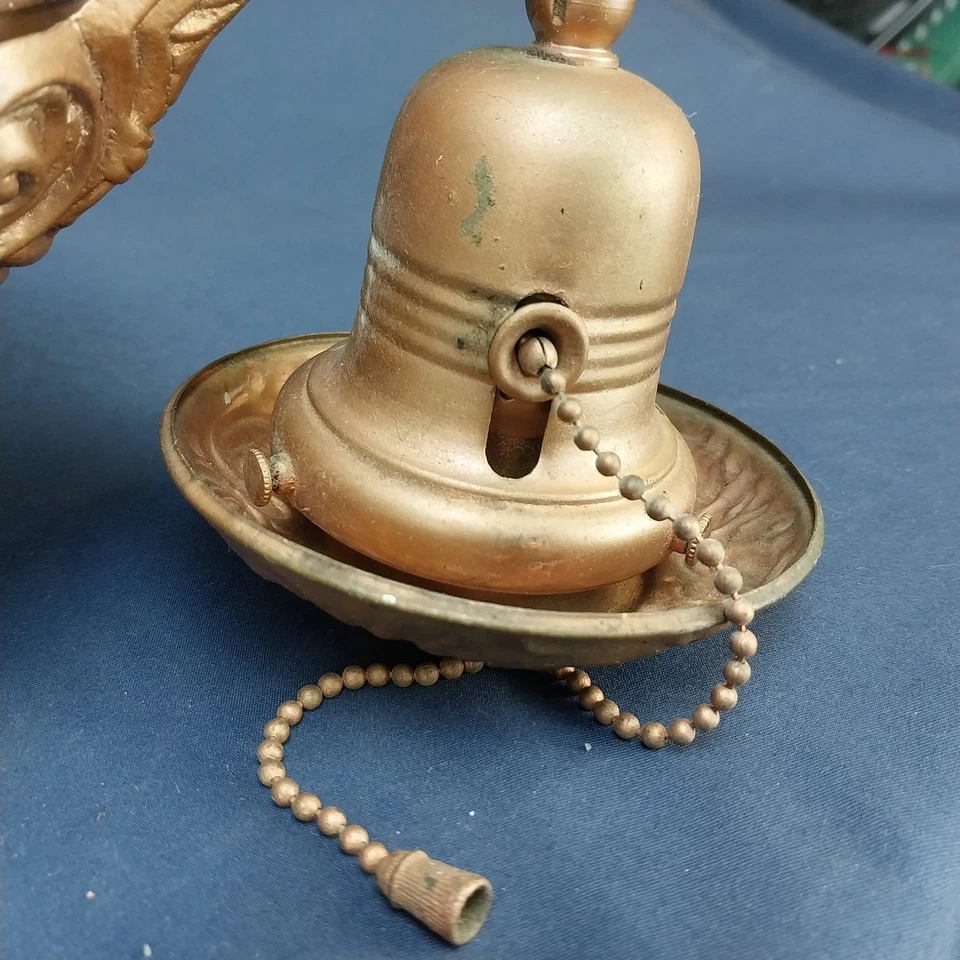 Antique Art Nouveau 1910's Drop Pan Brass Chandelier Light Fixture-4 Down Lamp - Image 4 of 4