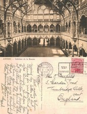 Vintage Postcard - Antwerp Stock Exchange Interior Belgium 1920 Olympics POSTED