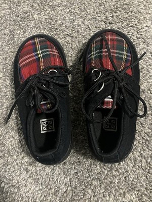 TUK Unisex Kids Sneaker Black Red Plaid Skull Canvas Low Top Lace Up Shoes