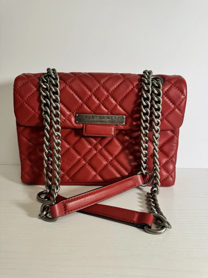 Kurt Geiger London Shoulder Red Quilted Chain Bag - Image 4 of 4