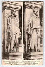 Vintage Lithograph Postcard Les Victoires Statues Campaigns Italy Austria