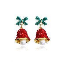 Christmas Earrings for Women,Sparkling Red Rhinestone Bow Bell Xmas Earrings Xma