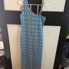 blue patterned sun dress, one shoulder, size S, forever 21