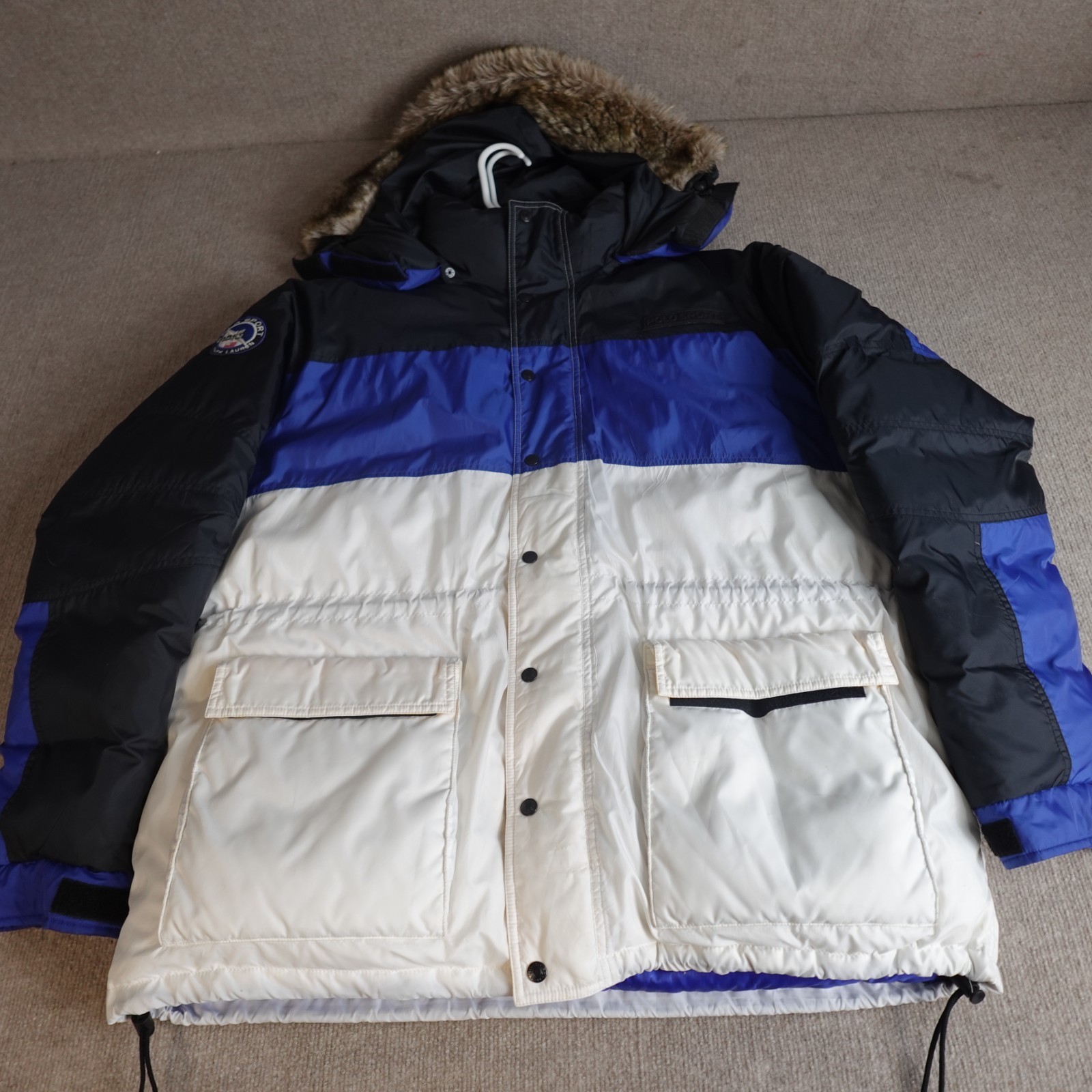Vintage Polo Sport Jacket 2XL Blue White Arctic Challenge Down Colorblock