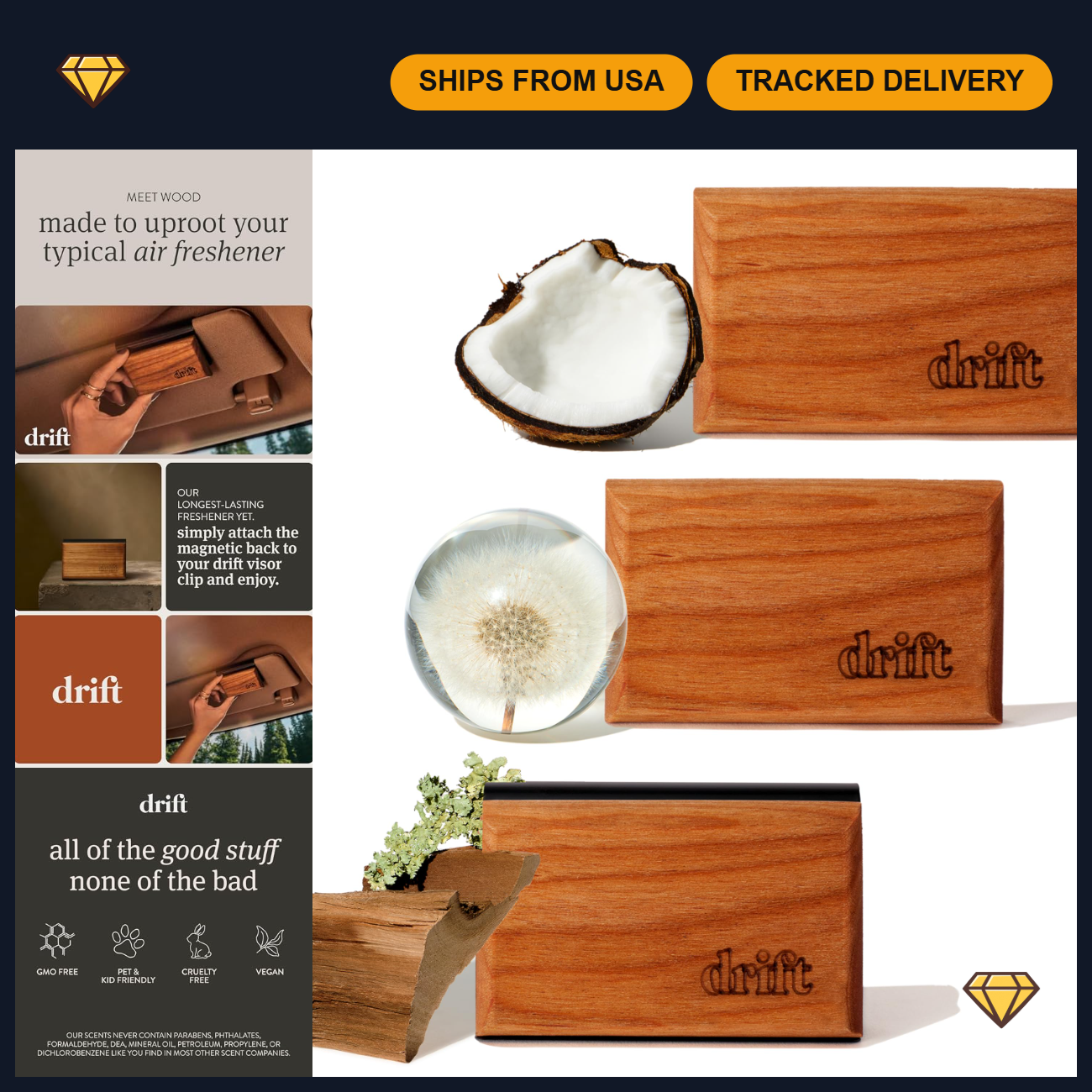 Drift Car Air Freshener - Wood Odor Eliminator - Long Lasting Scent - 3 ...
