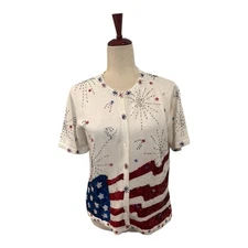 Vintage Berek Pima Cotton Sweater Fourth Of July Theme American Flag Size M