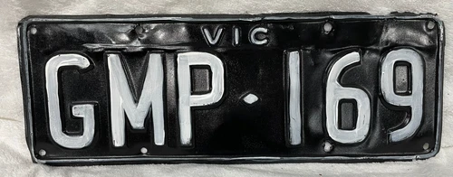 Vintage VICTORIAN Black & White Collector’s Car NUMBER PLATE “GMP169” Tin Sign