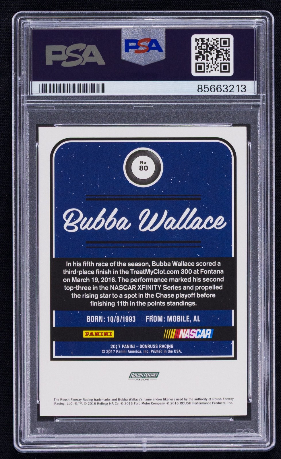 Bubba Wallace Signed 2017 Donruss Card #80 (PSA) NASCAR Racing Auto view 2