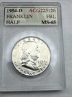 1954-D Franklin Half Dollar ICG MS65 FBL Full Bell Lines 90% Silver