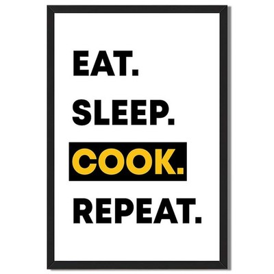 Eat Sleep Cook Repeat Framed Canvas Print Kitchen Wall Art Home Decor