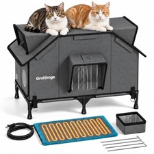Extra-Large Heated Cat House for Outside with 2 Roof Viewing Windows - Grey