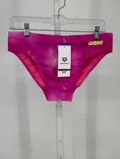 Arena Allover Print Swim Brief Mens 36 Pink Performance Chlorine Resistant NWT