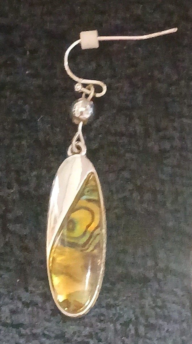 Bohemian Silvertone Abalone Shell Dangle Drop Ear… - image 3