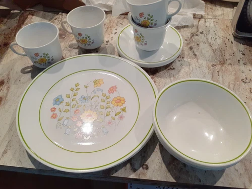 Vintage Corelle MEADOW 15pc Dish Set Service for 4 Floral Design