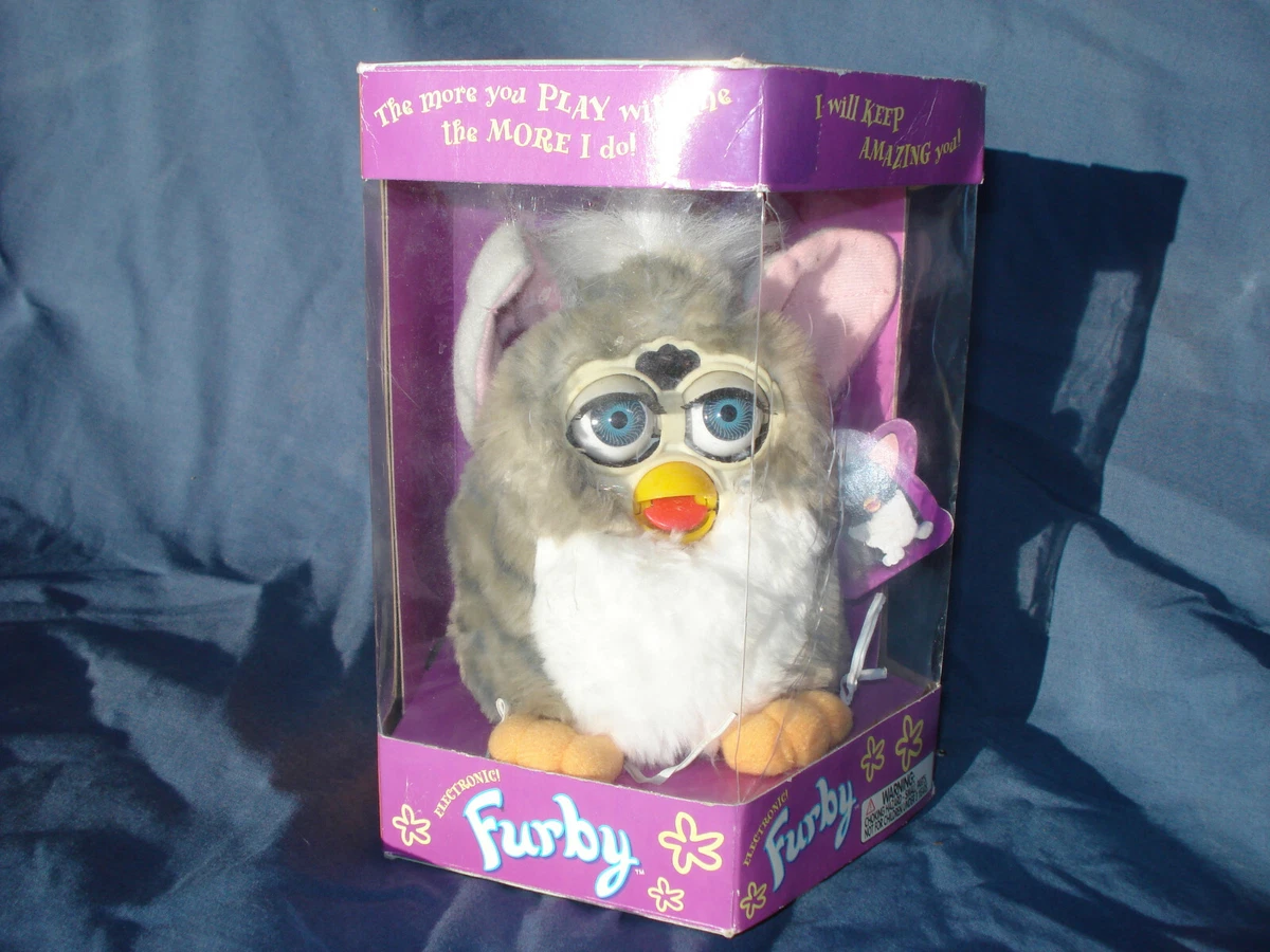 Furby Tiger Electronics (1998) Interactive Talking Toy - (Gray & White w/  Pink Ears & Orange Feet)