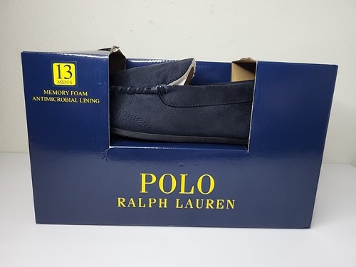 Polo Ralph Lauren Herren Dezi IV Pony Mokassin Hausschuhe Gr. 13 Marineblau Memory Foam