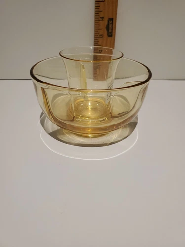 FOSTORIA FAIRFAX TOPAZ YELLOW ICER BOWL with TOMATO JUICE GLASS INSERT!
