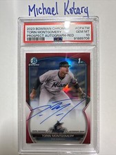 TORIN MONTGOMERY 2023 BOWMAN CHROME AUTO 2/5 Red PSA 10 1st Marlins Cpatm