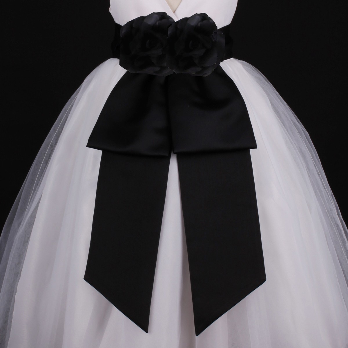 Black Sash Wedding Flower Girl Dress Bow Waistband S M L 12M 18M 2 4 6 8 10  12