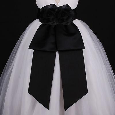 white flower girl dress with black sash