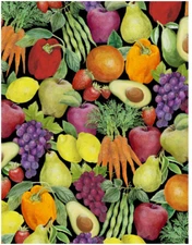 BTY Fresh from the Grove PRODUCE on Black Print 100% Cotton Quilt Fabric YARD