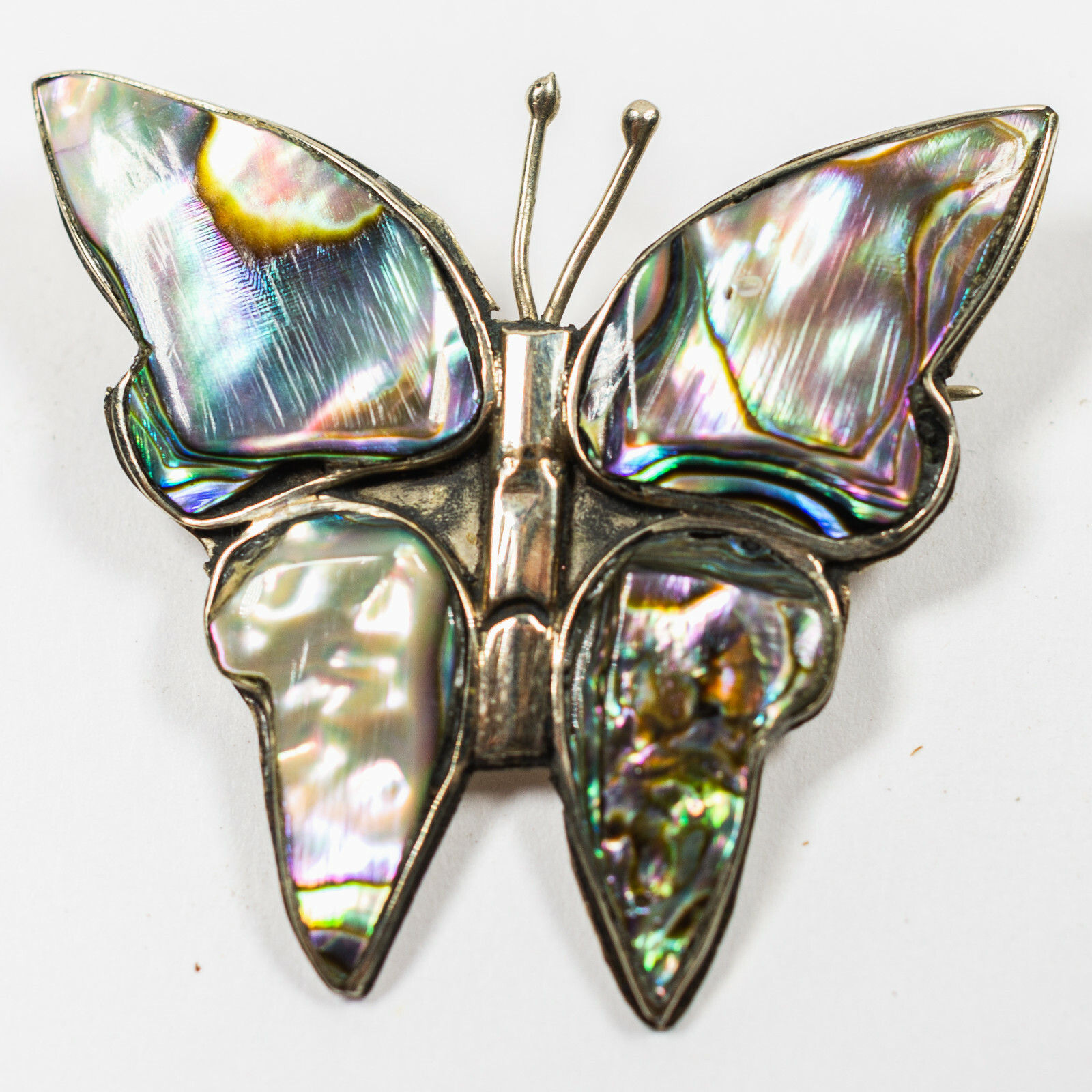 Vintage Abalone Alpaca Mexico Butterfly Brooch Pin Gem