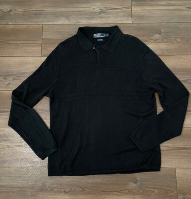 Vintage Polo Ralph Lauren Sweater Mens Black Sailing Linen Anchor XL