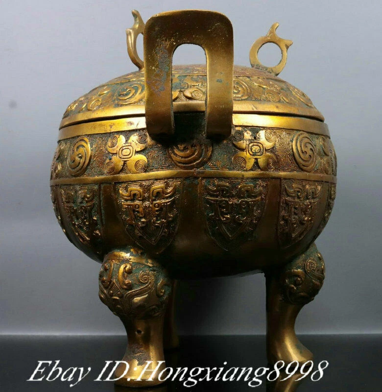 Queimador de incenso 7,8" porcelana antiga bronze mercadoria padrão glt besta 3 pés ding - Imagem 4 de 4