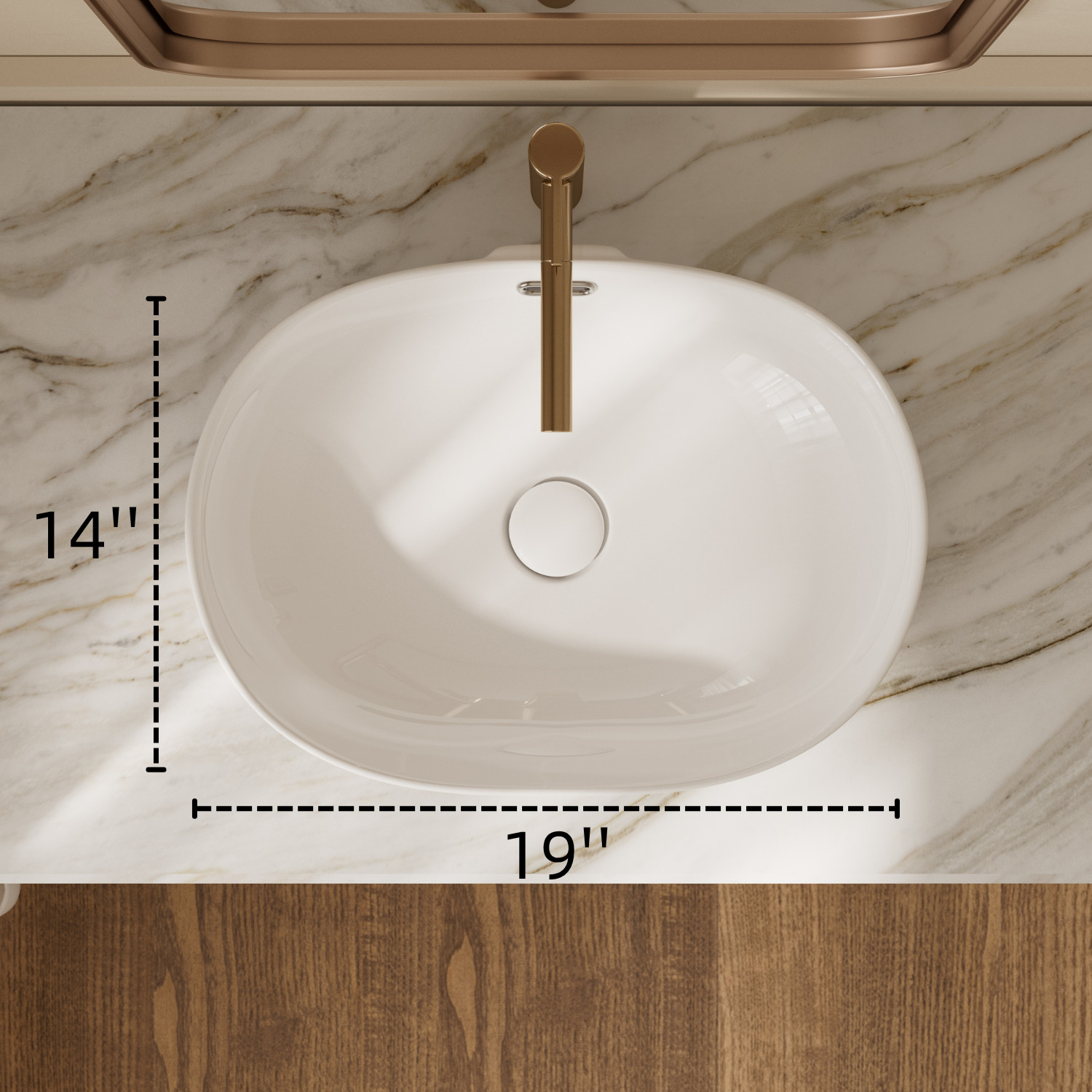 Los Flexi 19" x 14" Oval Vessel Sink with Overflow, White Ceramic Bathroom Sink