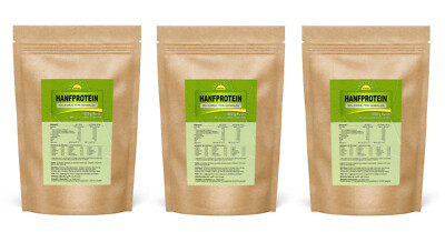 Hanfprotein, Premiumqualität (50% Eiweiß, 18 Aminosäuren + Magnesium), 3 x 1 kg