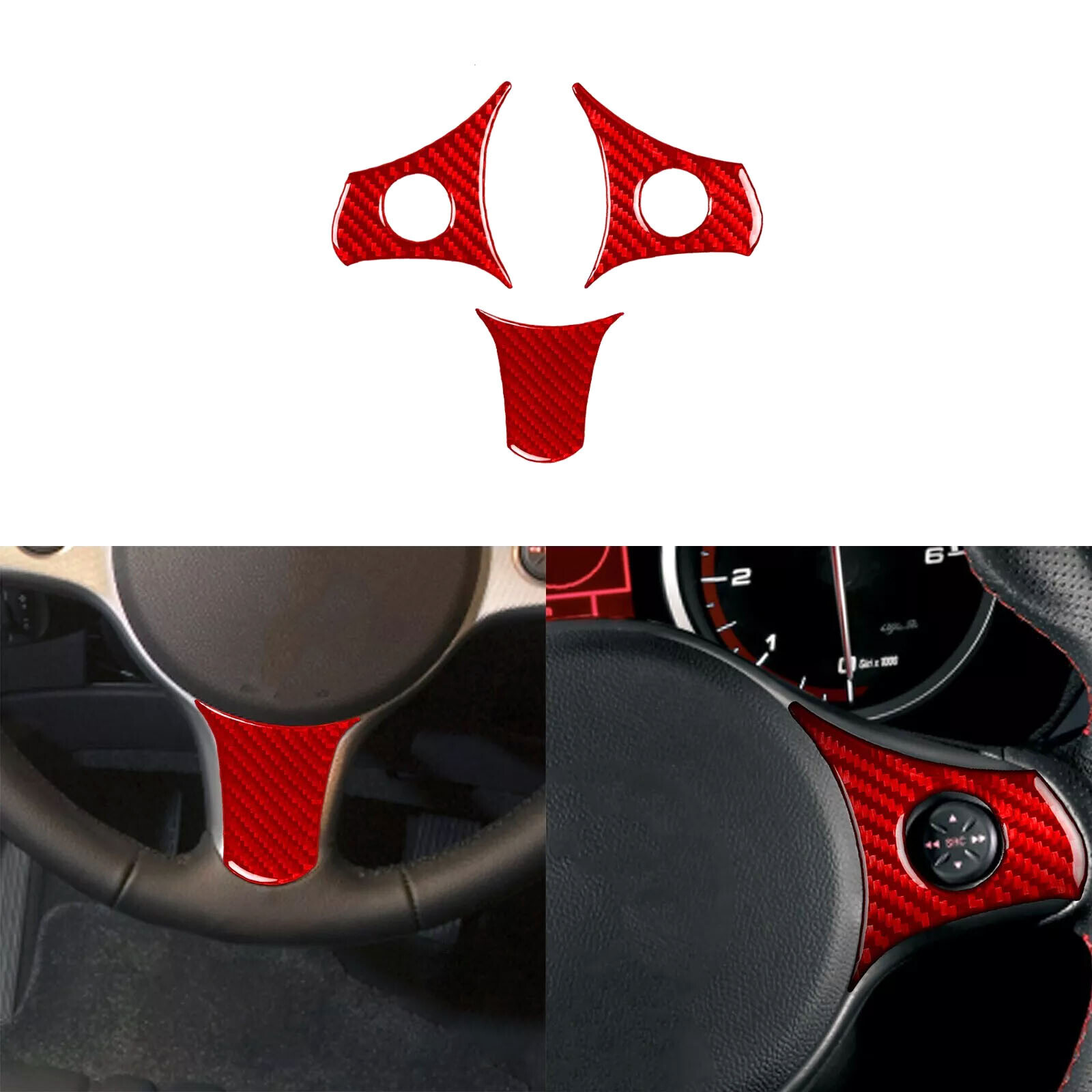 3Pcs Red Carbon Fiber Steering Wheel Cover For Alfa Romeo 159 Brera Spider 04-11