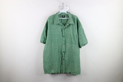 Vintage 90s Guess Mens 2XL XXL Faded Linen Short Sleeve Button Shirt Green Plaid