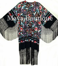 Embroidered Silk Opera Coat Kimono Jacket Floral & Phoenix Birds Maya Matazaro