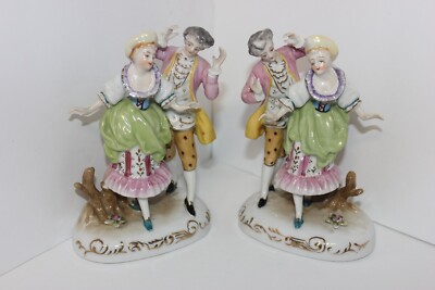 Wonderful Porcelain Figurines, 2 Couples, Mirror Image, Partial Mark