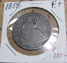 1858-O LIBERTY SEATED SILVER HALF DOLLAR (VG+ DETAIL) (STRONG DATE.)