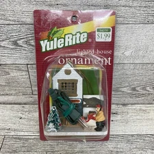Vtg Yule Rite Hand-Painted Metal Lighted House Ornament NIP Rite Aid