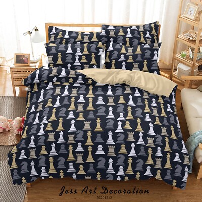 3D International Chess Pattern Quilt Cover Set Bedding Sets Pillowcases Queen 2