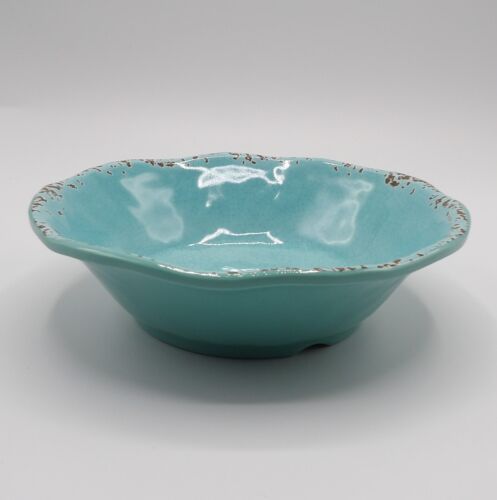 TOMMY BAHAMA MELAMINE CEREAL BOWLS RUSTIC CRACKLE TURQUOISE SPATTERED BROWN S/4 - Picture 10 of 18