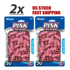 2 Pack - Pink Eraser Caps Top Fit Standard Pencil Non Abrasive PVC 50 Per Pack