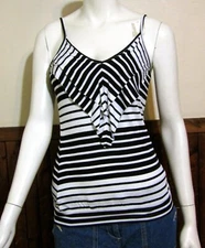 ATTENTION SUMMER WOMANS EXTRA SMALL (XS) BLACK/WHITE STRIPE RUFFLE TANK TOP NWT