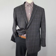 JOS A BANK Mens Sport Coat Blazer Linen Wool Brrr Comfort Checked Brown Slim 46R