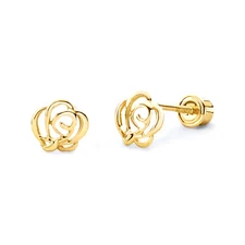 Wellingsale 14K Yellow Gold Flower Stud Earrings