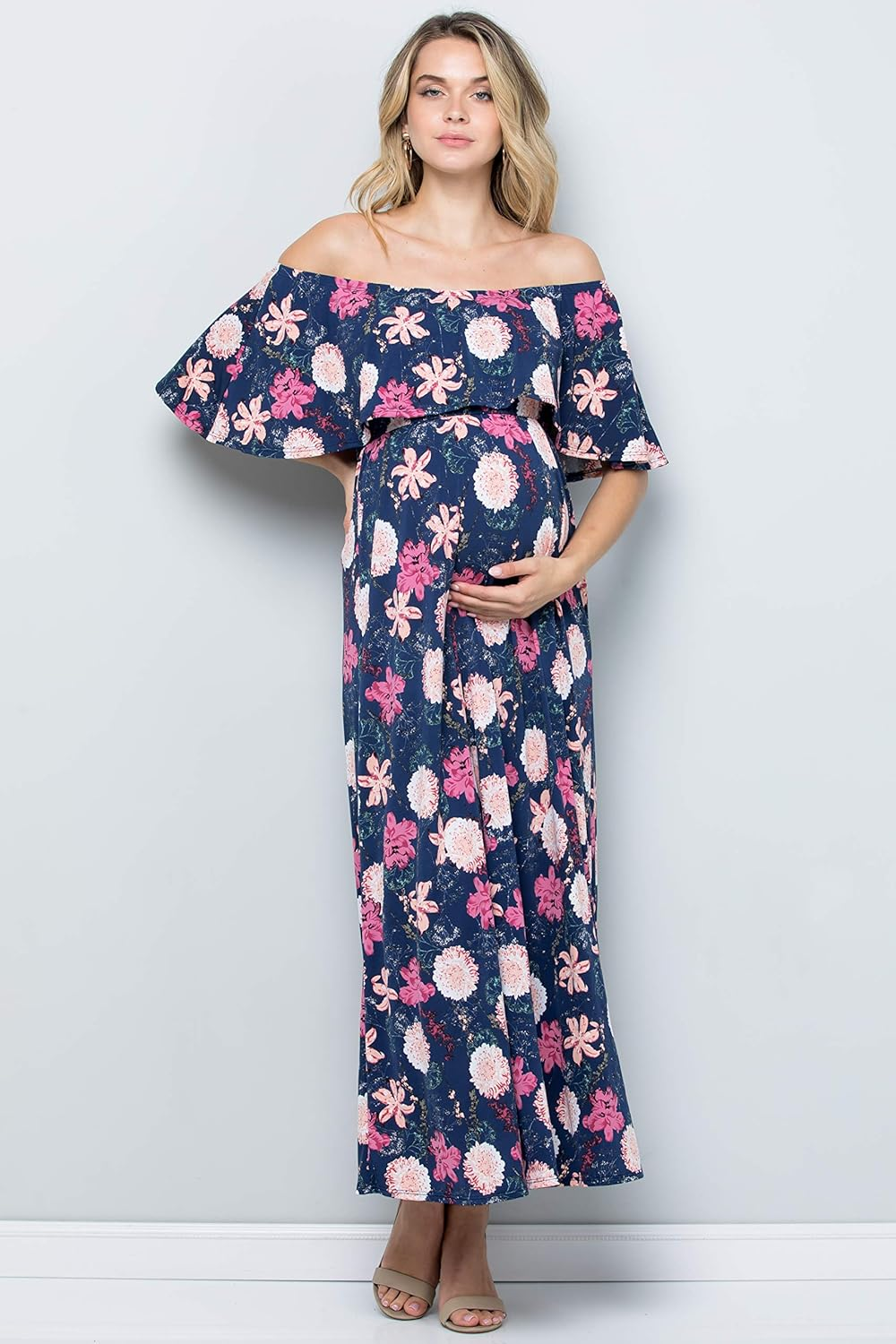 Women'S Ruffle off the Shoulder Maxi Maternity Dress Made in USA eBay