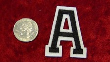 Alphabet letters or numbers patch Varsity 2 inch CAPS black white border Iron on