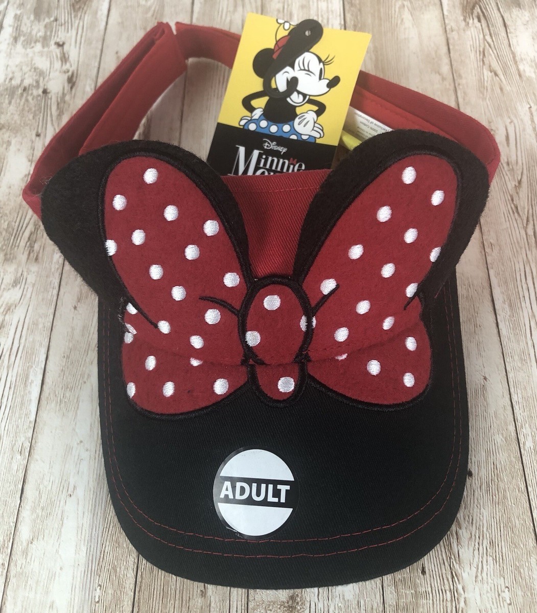Disney Minnie Mouse Adult Womens Visor Hat Red Dot Bow Adjustable Back