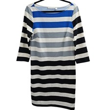 London Times Dress Womens Medium Blue  Shift Stripe Work Stretch Corp Career