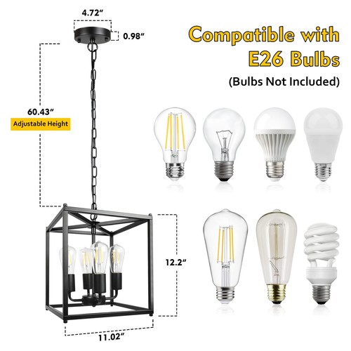 4-Light Black Farmhouse Chandelier, Iron Lantern Pendant Light Rustic Cage Ad... - 第 4/6 張圖片
