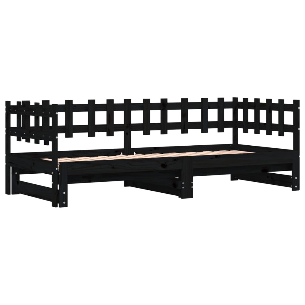 Tidyard Day Bed Guest Sofa Bed Pull-out Daybed Extendable Day Bed Frame Multifuctional Bed Base for Living Room Bedroom Black Solid Wood Pine 2x(90x190) cm 23 Pull-out Day Bed Sofa Bed Guest Bed Frame Daybed Couch Solid Wood Pine vidaXL